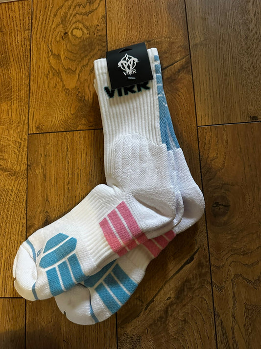 VIRR Performance Sports Socks Double Pack White/Turquoise